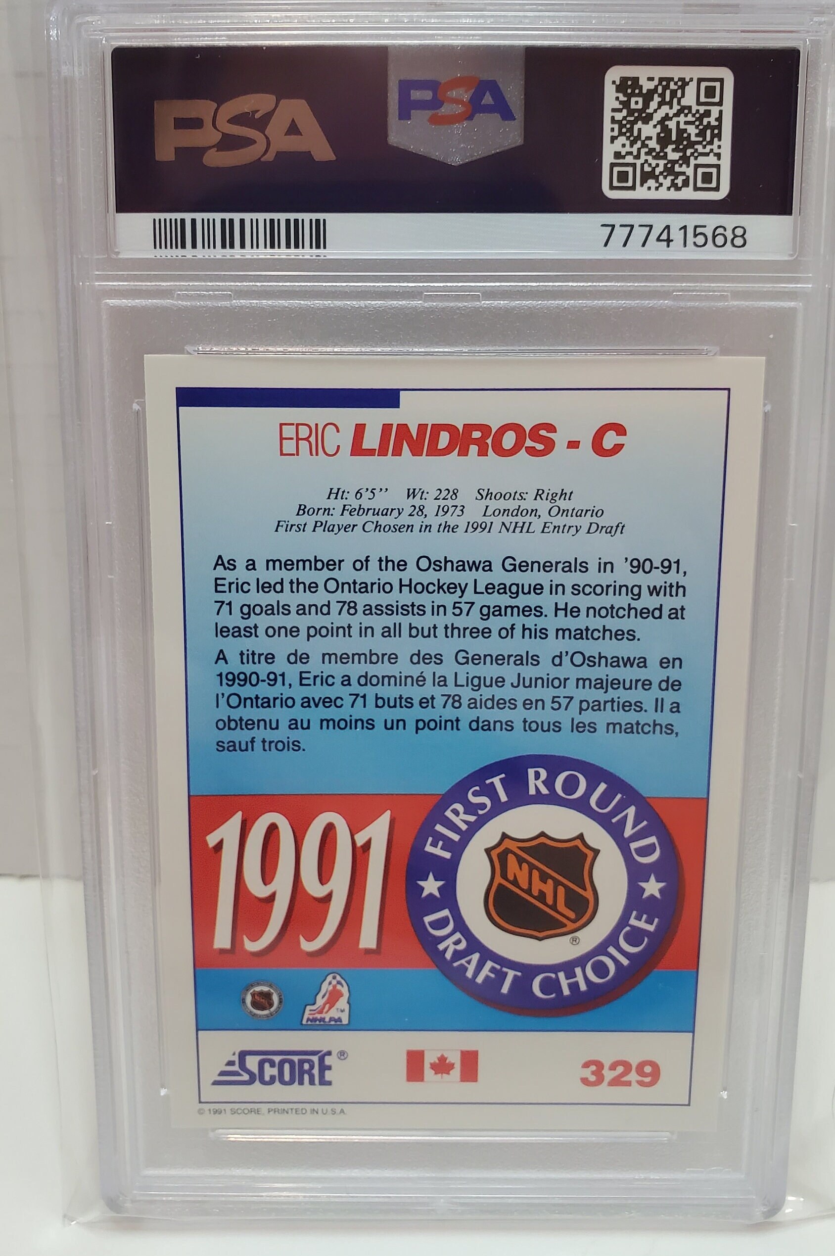 1991/92 Score Canadian Hockey Eric Lindros Bilingual #329 Gem Mint