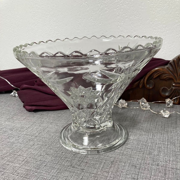 Anchor Hocking Punch Bowl Stand, Vase, Prescut Clear Pattern
