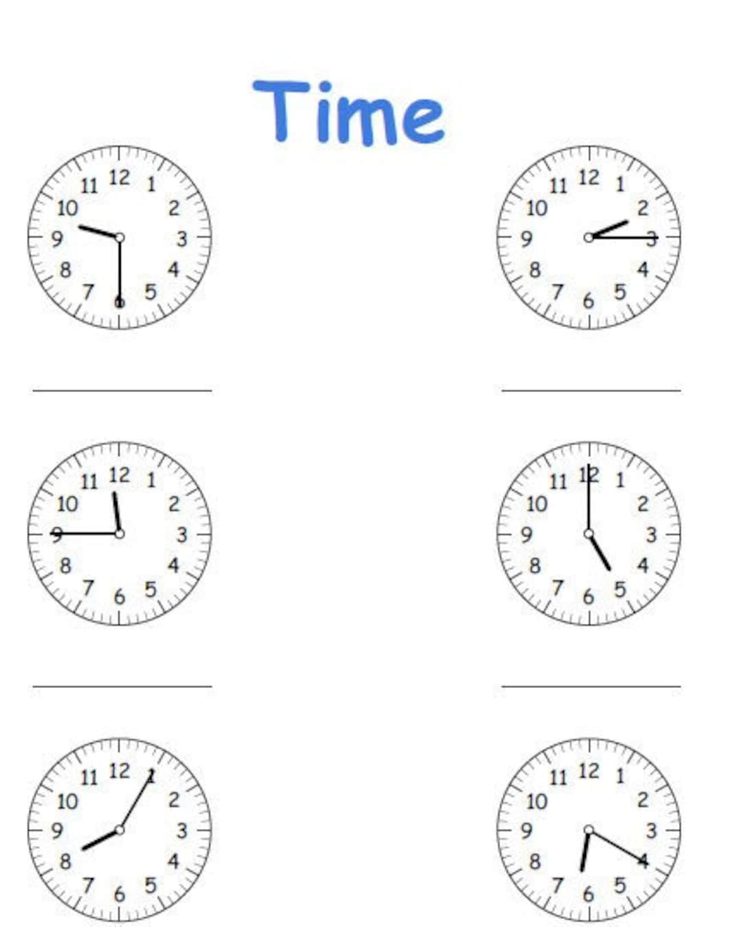 Tell the Time Exercise Clock Hands 5 Min Steps Children Etsy