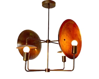 4 Light Beautifully Squared Design Crafted ATOMIC Mid Century Chandelier Antique Brass Disk Ceiling Chandelier