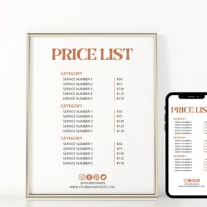 Printable & Electronic Price List Template, Salon Price List, Price Sheet, Editable Pricing Guide, Business Price List, Canva Template