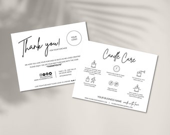 Candle Care Card Template, DIY Candle Care Instructions, Thank You Card, Printable Candle Care Cards, Candle Business Card, Canva Template