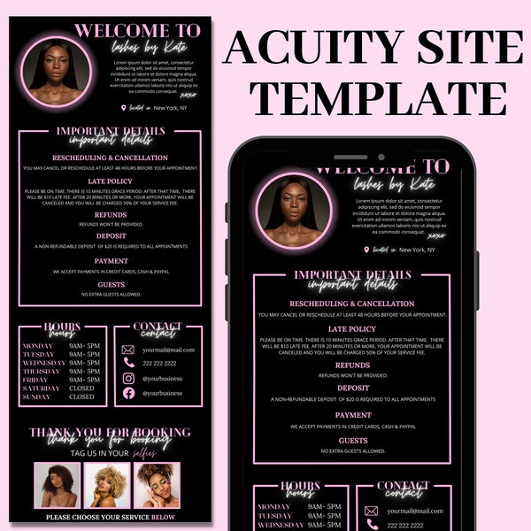 Neon Pink Acuity Scheduling Template, DIY Booking Site Template, Acuity Site, Acuity Design, Lash Tech, Hair Stylist, Wax, Makeup Artist