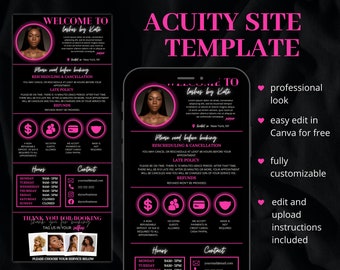 Neon Pink Acuity Scheduling Template, DIY Booking Site Template, Acuity Site, Acuity Design, Lash Tech, Hair Stylist, Wax, Makeup Artist