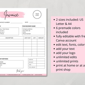 Invoice In Cursive Editable Invoice Template, Printable Invoice Form, Small Business ...