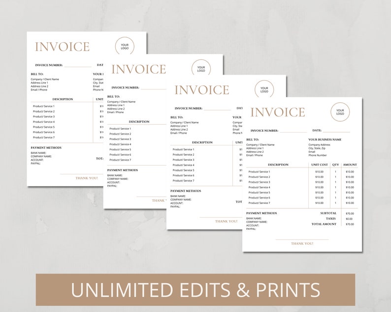 Editable Invoice Template Printable Invoice Form Small - Etsy