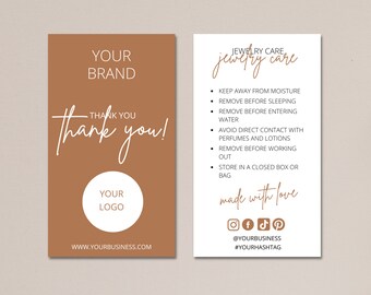 Plantilla de mini tarjeta de cuidado de joyería, guía de instrucciones de cuidado de joyería, tarjetas de cuidado de joyería imprimibles, inserciones de cuidado de joyería, plantilla Canva