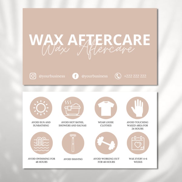 Waxing Aftercare Card Template, Printable Hair Removal Care Cards, Editable Waxing Care Instructions, Hair Wax Care Card, Waxing Salon Guide