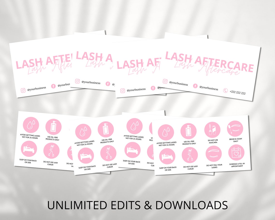 Lash Aftercare Card Template Printable Eyelash Care Cards - Etsy