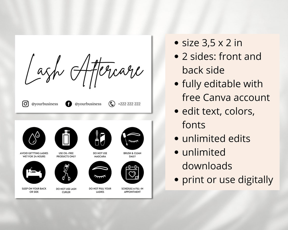 Lash Aftercare Card Template Printable Eyelash Care Card - Etsy