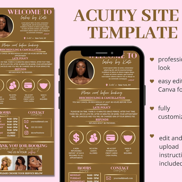 Acuity Scheduling Template, Booking Site Template, DIY Acuity Site Design, Lash Tech, Hair Stylist, Makeup Artist, Squarespace Scheduling