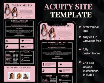 Acuity Scheduling Template, Acuity Booking Site, DIY Acuity Design, Lash Tech, Hair Stylist, Nail Tech, Makeup, Squarespace Scheduling
