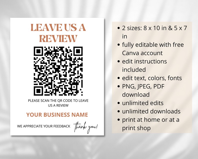 Editable Leave Us A Review Template Social Media QR Code Sign Etsy 