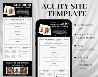 Acuity Scheduling Template, DIY Booking Site Template, Acuity Site Design, Lash Tech, Hair Stylist, Makeup Artist, Squarespace Scheduling