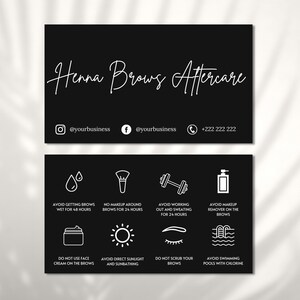 Henna Brows nazorg kaartsjabloon, bewerkbare Henna Brow nazorg kaartsjabloon, afdrukbare wenkbrauw nazorginstructies, wenkbrauw visitekaartje