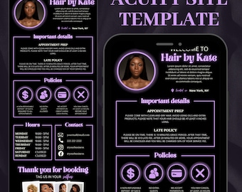 Neon Purple Hair Stylist Acuity Scheduling Template, Hair Stylist Booking Site, Hair Stylist Website, Hair Stylist Branding, Canva Template