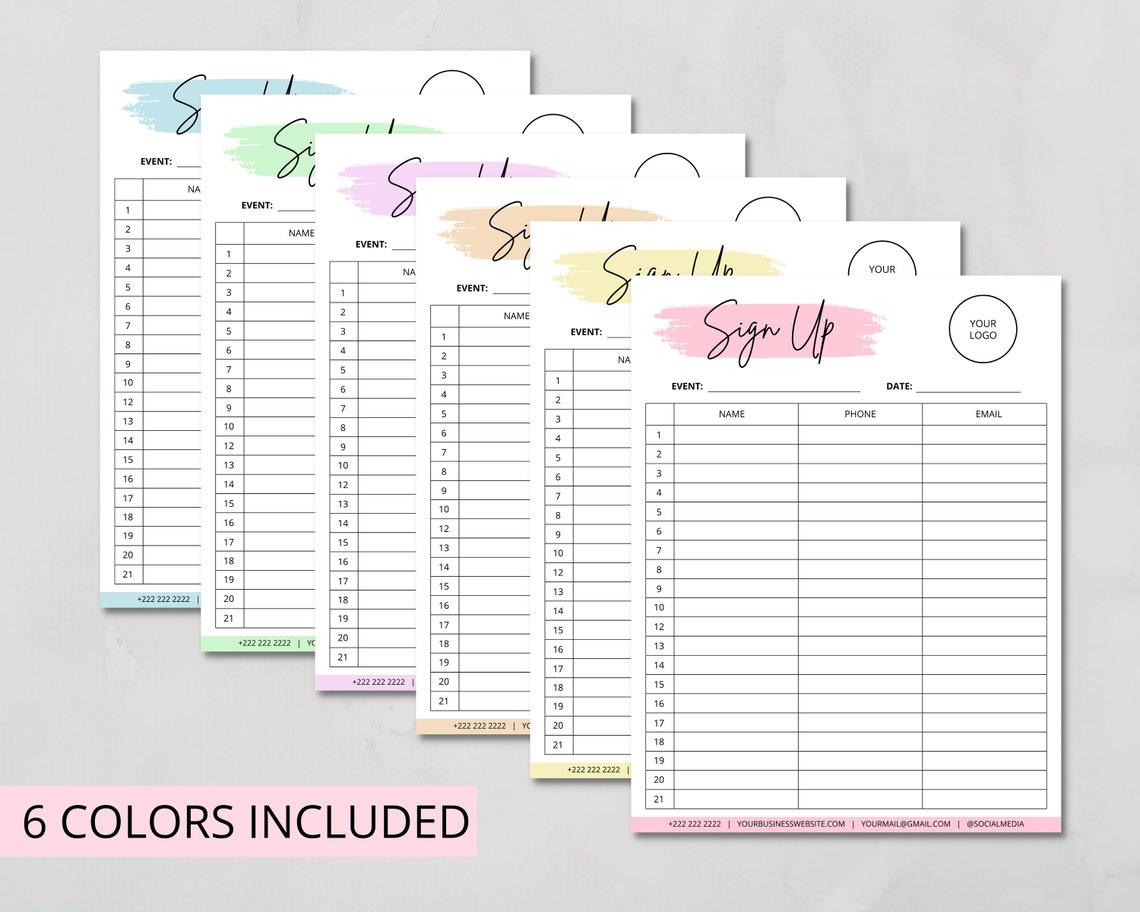 Editable Sign up Sheet Template Printable Sign up Template - Etsy