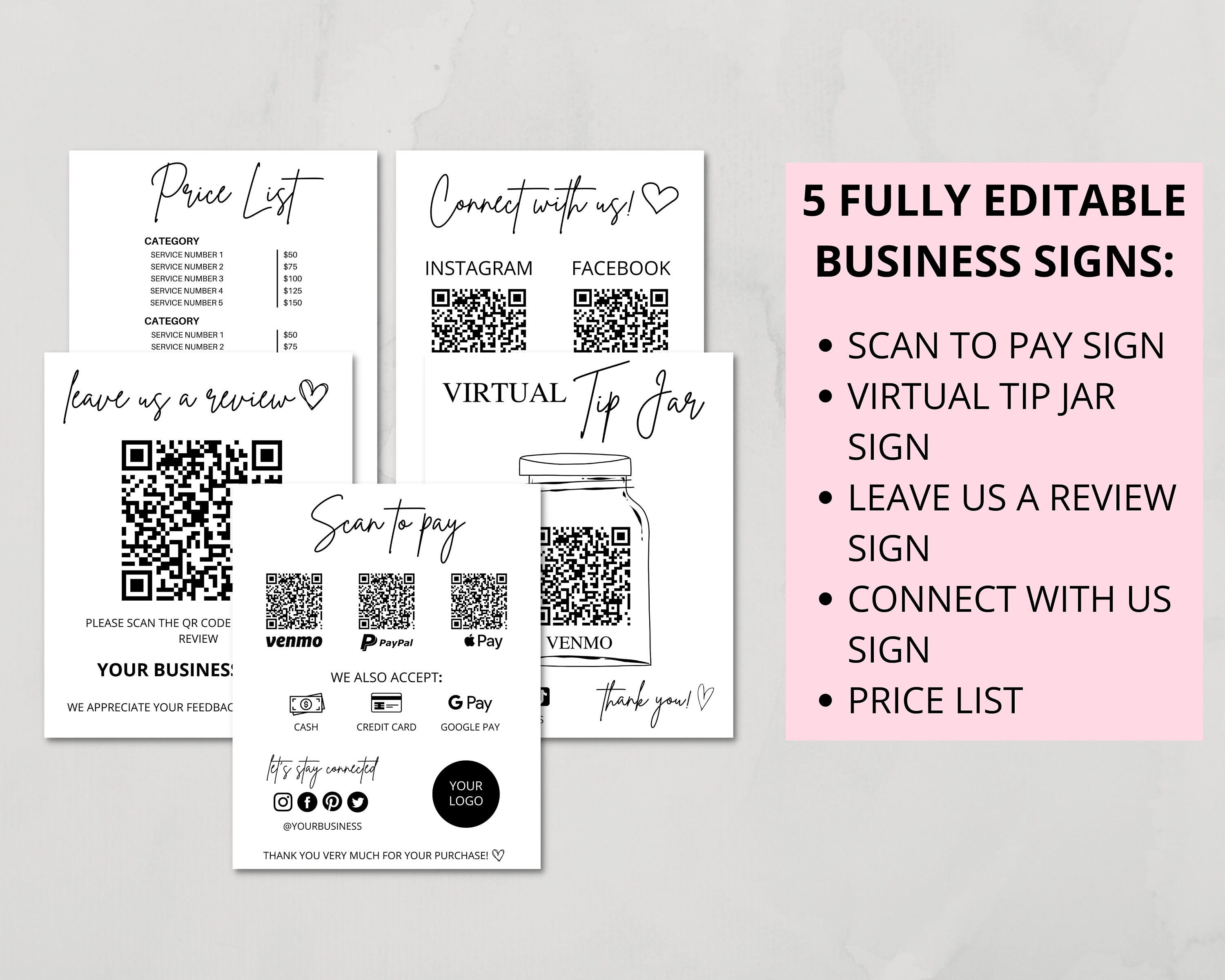 Qr Code Sign Bundle QR Code Sign Small Business Bundle, Printable Scan to Pay Sign Template ...