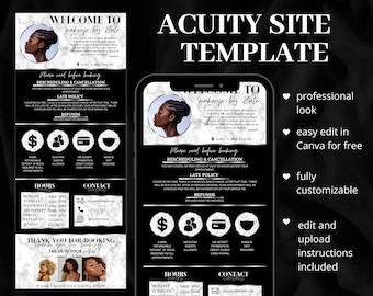 Marble Acuity Scheduling Template, Booking Site Template, Acuity Site Design, Lash Tech, Hair Stylist, Makeup Artist, Squarespace Scheduling