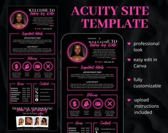 Neon Acuity Scheduling Template, DIY Acuity Booking Site Template, Acuity Site Design, Hair Stylist, Makeup Artist, Lash Tech Website
