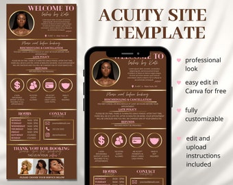 Acuity Scheduling Template, Acuity Booking Site, DIY Acuity Design, Lash Tech, Hair Stylist, Nail Tech, Wax, Body Sculpting, Makeup Artist