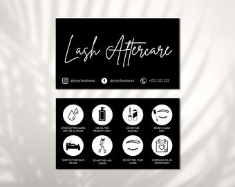Lash Aftercare Card Template, Printable Eyelash Care Cards, Editable Lash Care Instructions, Eyelash Extensions Card, Lash Business Card