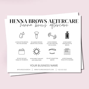 Henna Brows nazorg kaartsjabloon, bewerkbare Henna Brow nazorg kaartsjabloon, afdrukbare wenkbrauw nazorginstructies, wenkbrauw visitekaartje