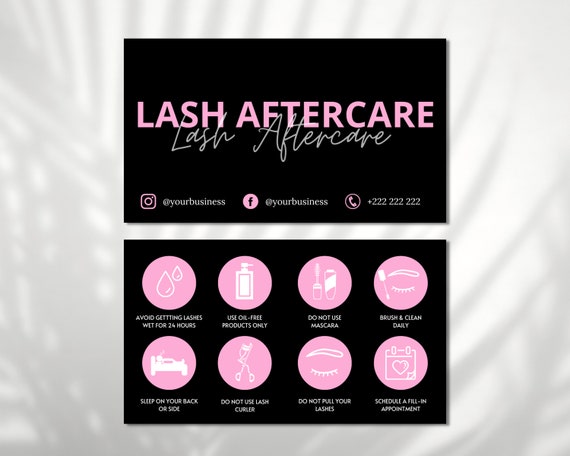 Lash Aftercare Card Template Printable Eyelash Care Cards - Etsy