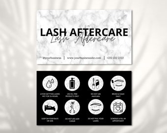 Marble Lash Aftercare Card Template, Printable Eyelash Care Cards, Lash Care Instructions, Eyelash Extensions Card, Lash Business Card