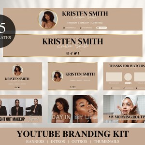 Youtube Branding Kit, Editable Youtube Banner, Intro, Outro, End Screen, Endslate, Youtube Video Thumbnail, DIY Canva Youtube Channel Design