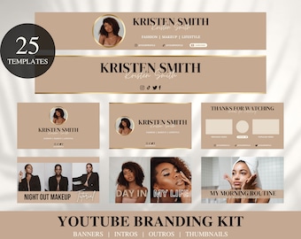 Youtube Branding Kit, Editable Youtube Banner, Intro, Outro, End Screen, Endslate, Youtube Video Thumbnail, DIY Canva Youtube Channel Design