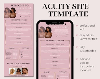 Acuity Scheduling Template, DIY Booking Site Template, Acuity Site, Acuity Design, Lash Tech, Hair Stylist, Wax, Makeup Artist
