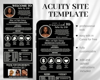 Plantilla de programación de Acuity, sitio de reservas de Acuity, diseño de Acuity de bricolaje, tecnología de pestañas, estilista, técnico de uñas, cera, escultura corporal, maquillador