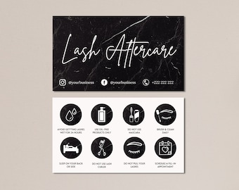 Marble Lash Aftercare Card Template, Printable Eyelash Care Cards, Lash Care Instructions, Eyelash Extensions Card, Lash Business Card