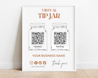 Virtual Tip Jar Sign Template, QR Code Sign Template, Venmo Payment Sign, Printable Tip Sign Template, Editable Canva Template