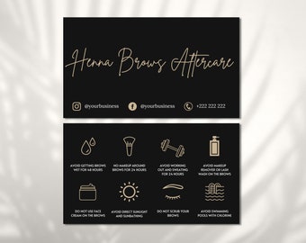 Henna Brows Aftercare Card Template, Editable Henna Brow After Care Card Template, Printable Brow Aftercare Instructions, Brow Business Card