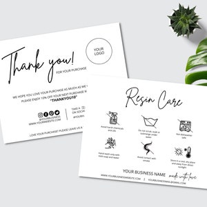 Resin Care Card Template, Thank You Card Template, Resin Product Care Instructions Guide, Printable Resin Care Inserts, Canva Template
