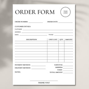 Minimalist Order Form Template, Editable Small Business Order Form, Custom Order Form, Purchase Order Form, Craft Order Form, Canva Template