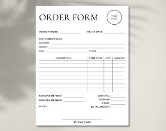 Minimalist Order Form Template, Editable Small Business Order Form, Custom Order Form, Purchase Order Form, Craft Order Form, Canva Template