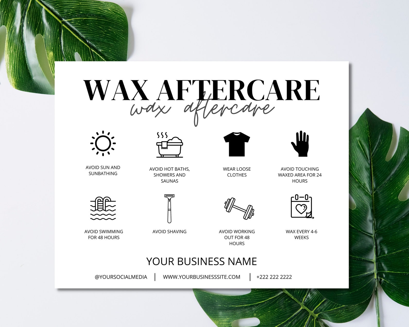 Waxing Aftercare Card Template Printable Hair Removal Care Etsy