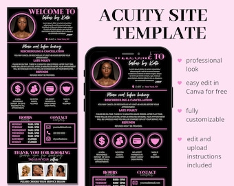 Neon Pink Acuity Scheduling Template, DIY Booking Site Template, Acuity Site, Acuity Design, Lash Tech, Hair Stylist, Wax, Makeup Artist