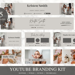 Youtube Branding Kit, Editable Youtube Banner, Intro, Outro, End Screen, Endslate, Youtube Video Thumbnail, DIY Canva Youtube Channel Design