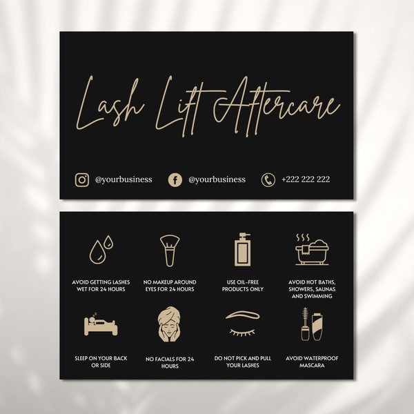 Lash Lift and Tint Aftercare Card Template, Printable Lash Lamination Aftercare, Editable Lash Care Instructions, Lash Business Card
