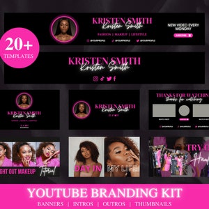 Neon Youtube Branding Kit, Editable Youtube Banner, Intro, Outro, End Screen, Endslate, Youtube Video Thumbnail, DIY Youtube Channel Design