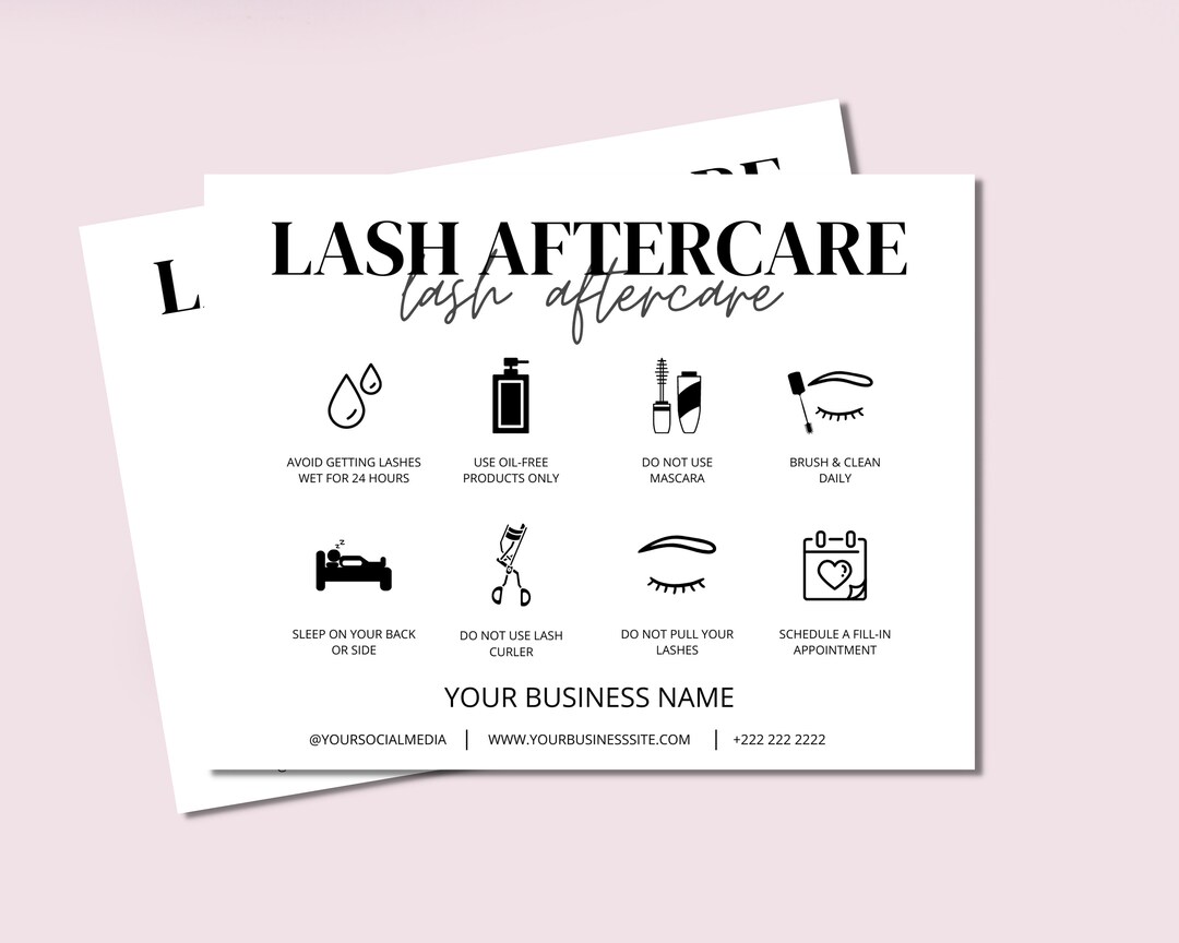 Lash Aftercare Card Template, Printable Eyelash Care Cards, Editable Lash Care Instructions ...