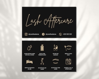 Lash Aftercare Card Template, Printable Eyelash Care Cards, Editable Lash Care Instructions, Eyelash Extensions Card, Lash Business Card