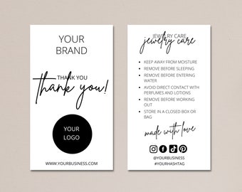 Plantilla de mini tarjeta de cuidado de joyería, guía de instrucciones de cuidado de joyería, tarjetas de cuidado de joyería imprimibles, inserciones de cuidado de joyería, plantilla Canva