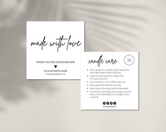 Candle Care Card Template, DIY Candle Care Instructions, Thank You Card, Printable Candle Care Cards, Candle Business Card, Canva Template