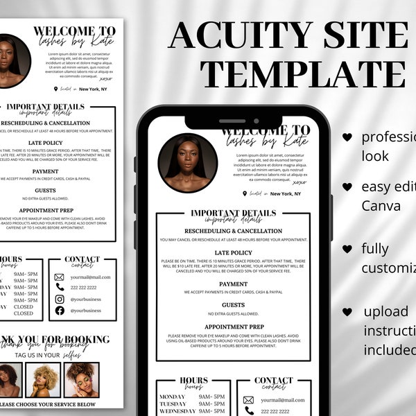 White Acuity Scheduling Template, DIY Booking Site Template, Acuity Website Design, Lash Tech Acuity, Hair Stylist Acuity, Lash Tech Booking