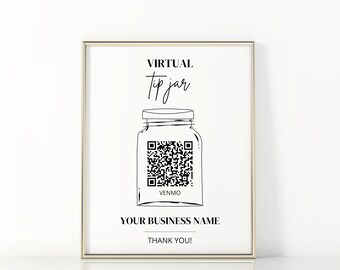 Virtual Tip Jar Sign Template, QR Code Sign Template, Venmo Payment Sign, Printable Tip Sign Template, Editable Canva Template